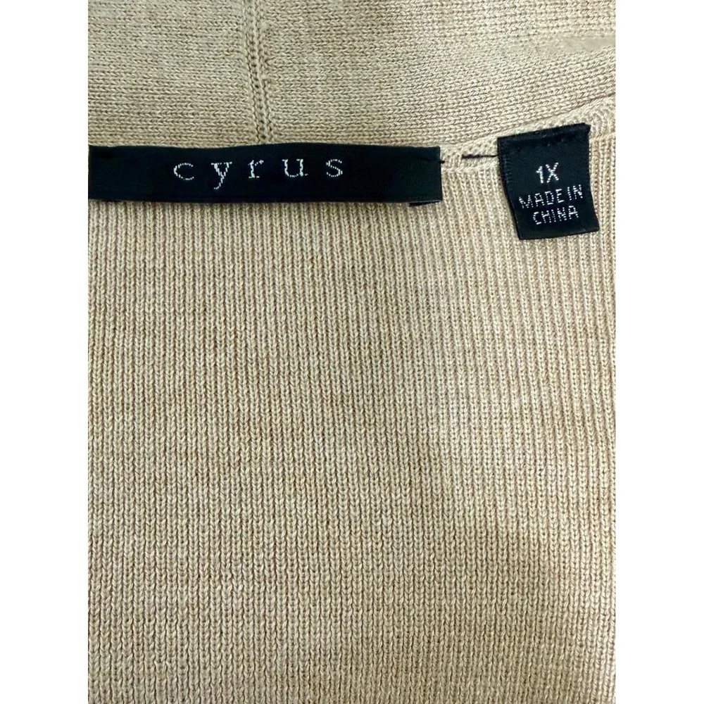 Cyrus Womens 1X Chic Tan Black‎ Colorblock Open Front Longline Cardigan Sweater